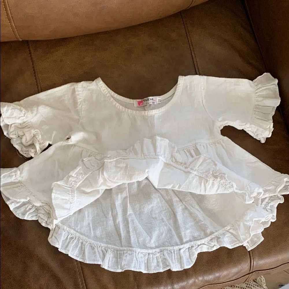 White Ruffled Kids Top - Picture 3 of 4
